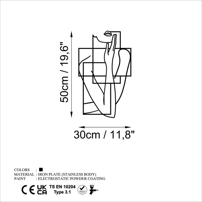 Wallity Think - M Escultura de Pared de Metal Negra